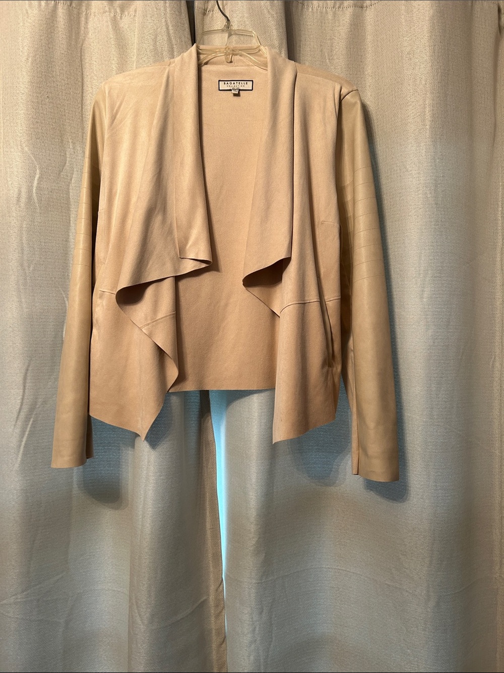 Bagatelle Tan Draped Faux Leather Jacket